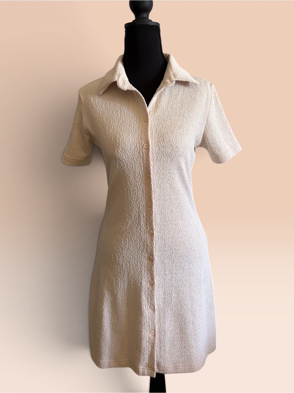 Cider Cream Textured Button-Front Mini Dress
